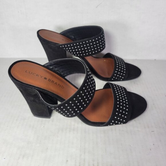 Lucky Brand Black Suede Studded Heeled Sandals - Picture 5 of 6